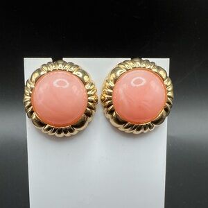 Vintage Trifari Pink Lucite Cabochon Gold Tone Post Earrings